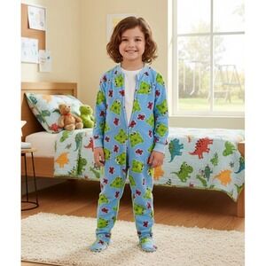 Total Girl‎ Footed Pajamas Size XS Blue Frog Butterfly Print One Piece Sleepwear